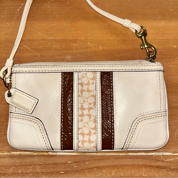 Coach White and Brown Wristlet - Picture 2 of 5